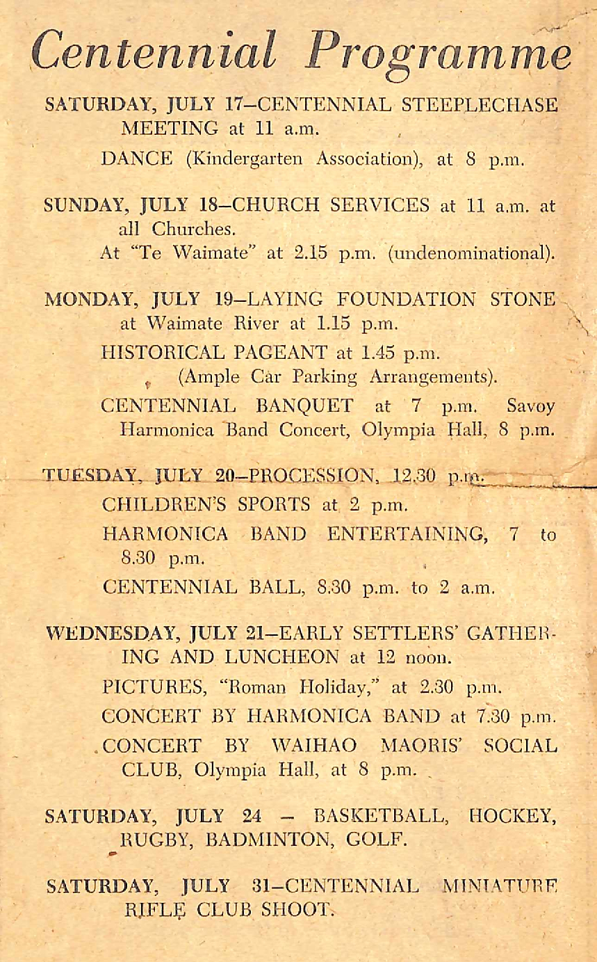 Waimate Centennial Programme