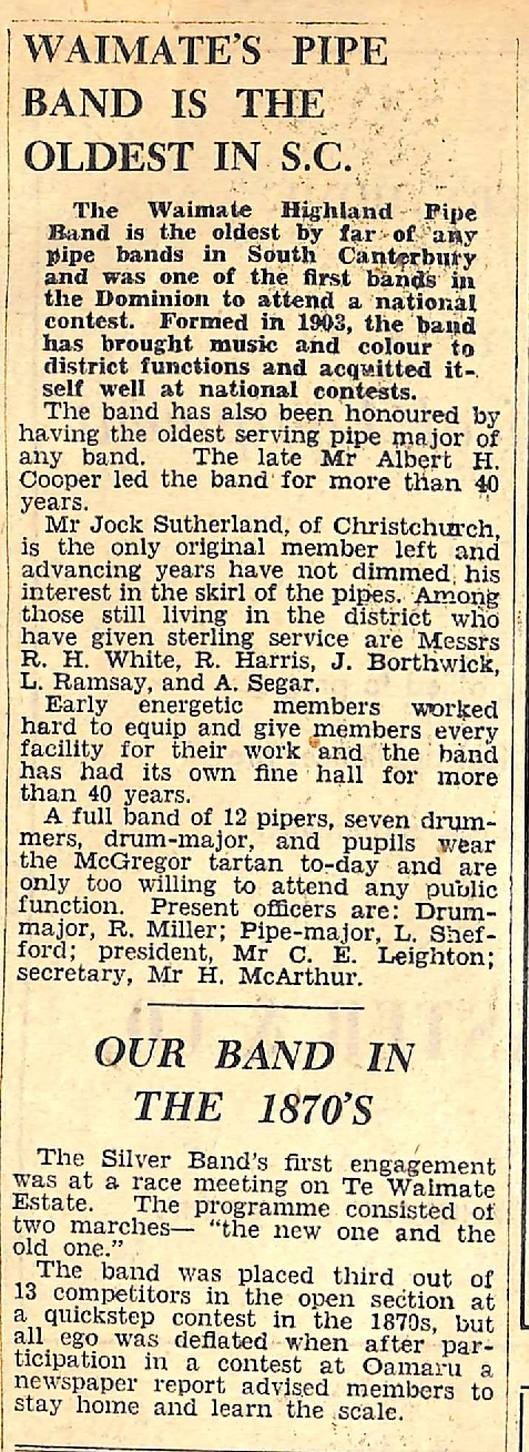 Waimate's Pipe Band is the Oldest in SC
