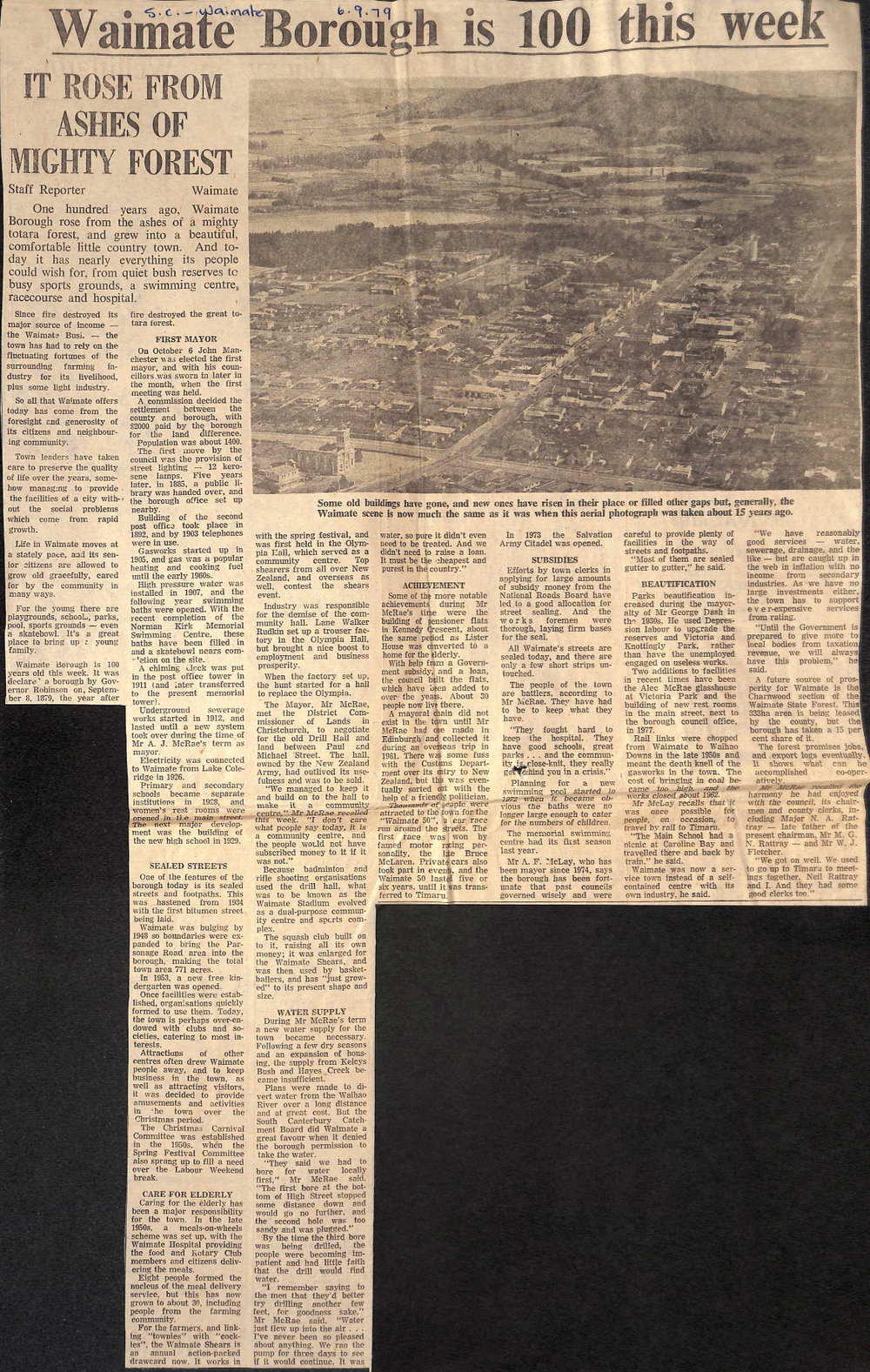 Waimate Borough is 100 this week - It rose from ashes of mighty forest