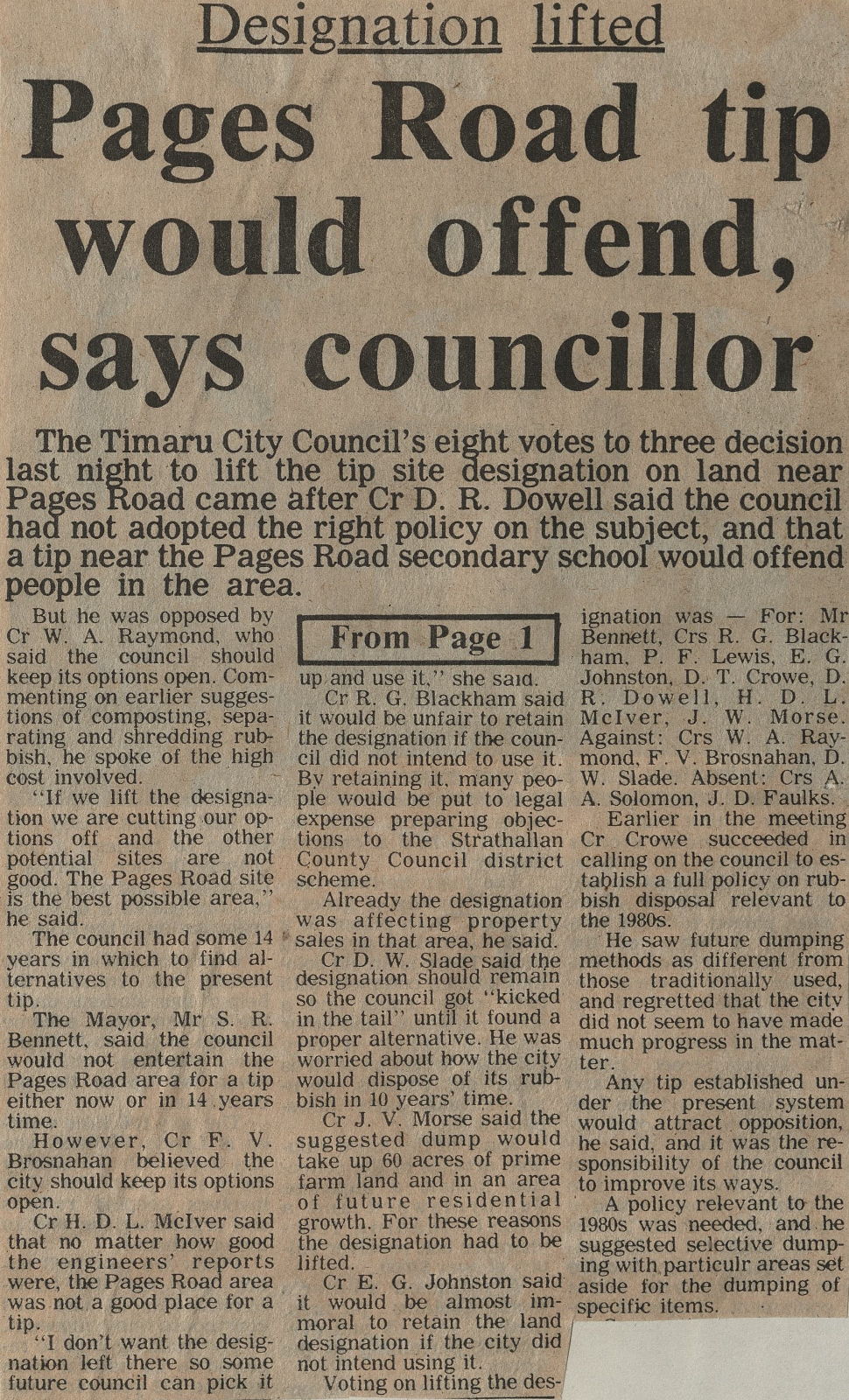 Designation lifted: Pages Rd tip would offend says councillor