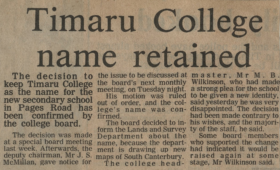 Timaru College name retained