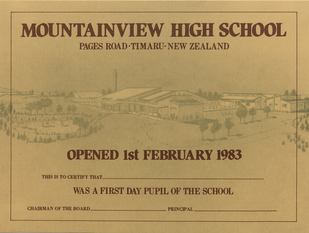 Mountainview High School first day pupil certificate