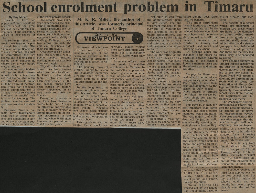 School enrolment problem in Timaru 