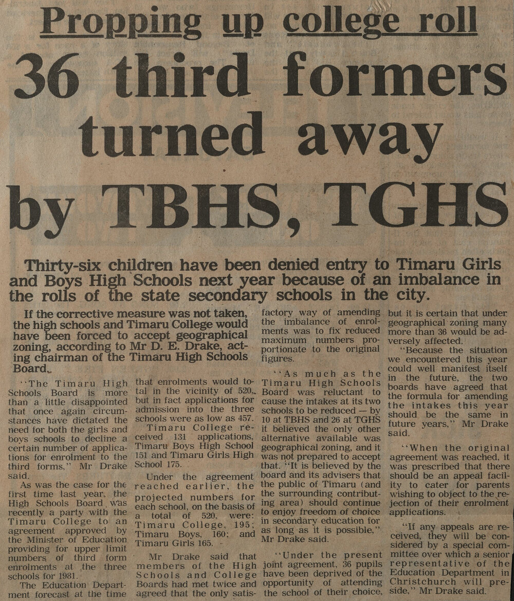 Propping up college roll: 36 third formers turned away by TBHS, TGHS