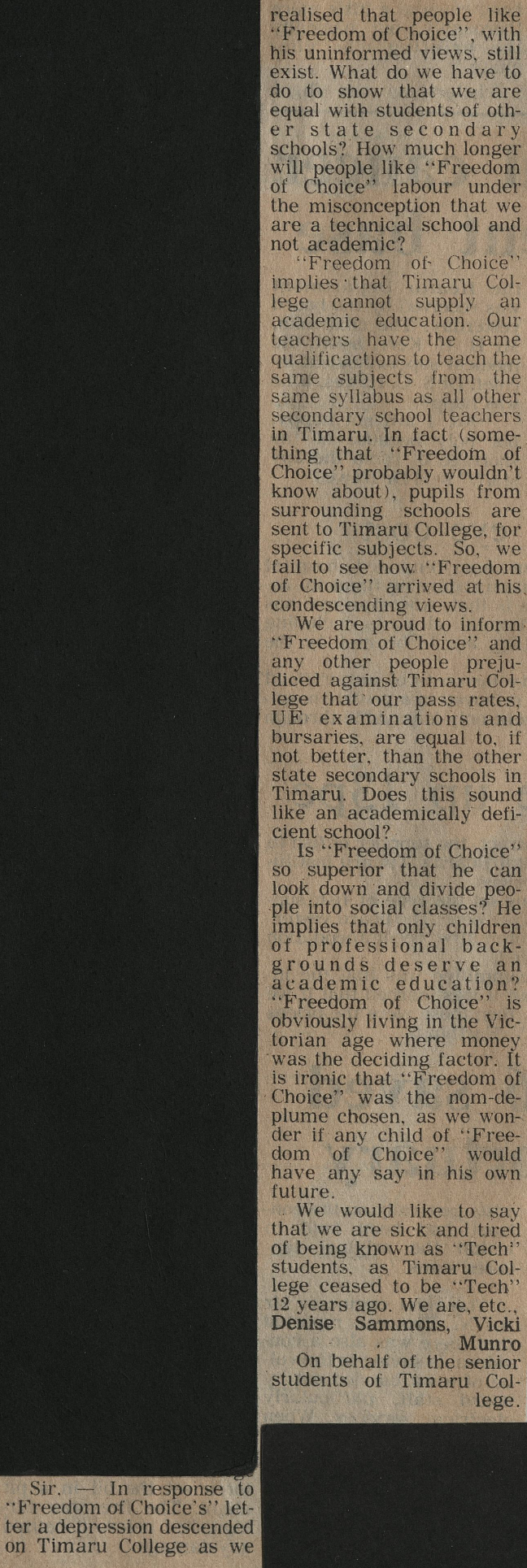 Letter to the Editor: School rolls