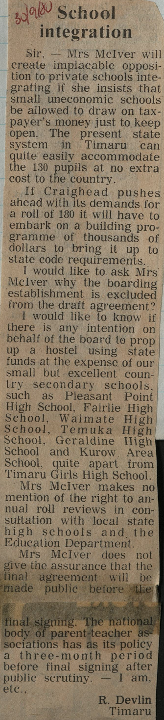 Letter to the Editor: School integration