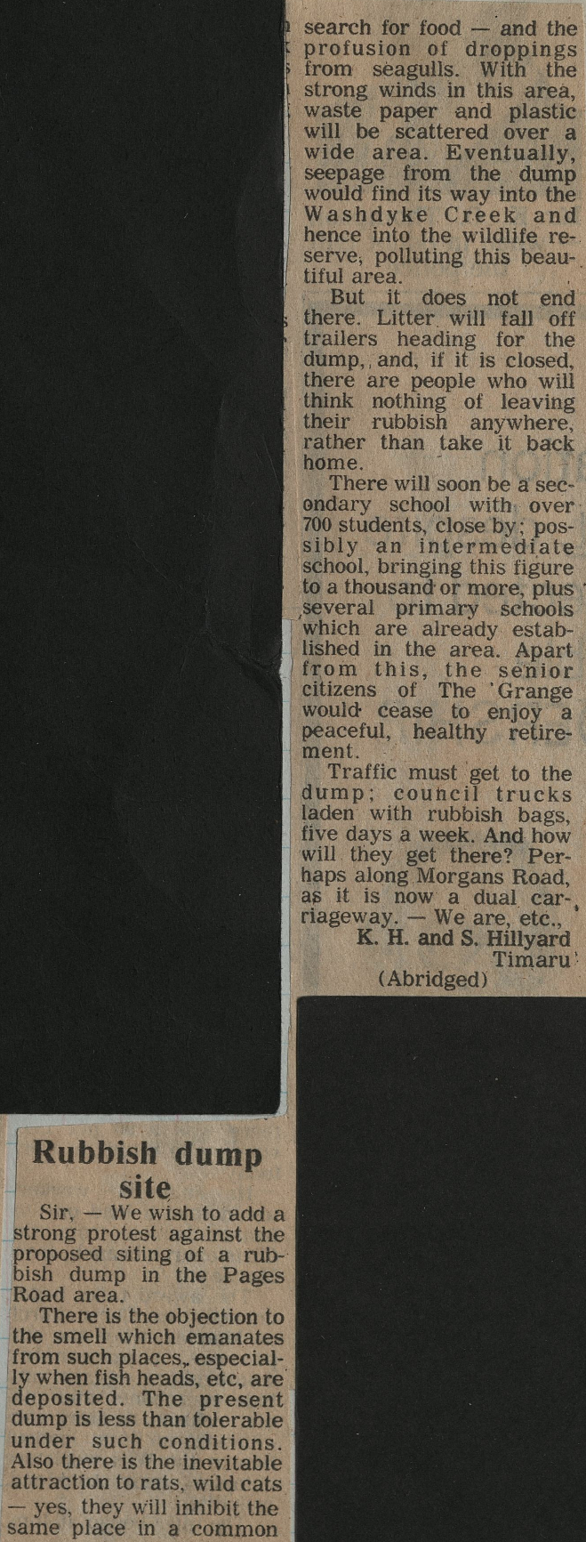 Letter to the Editor: Rubbish dump site