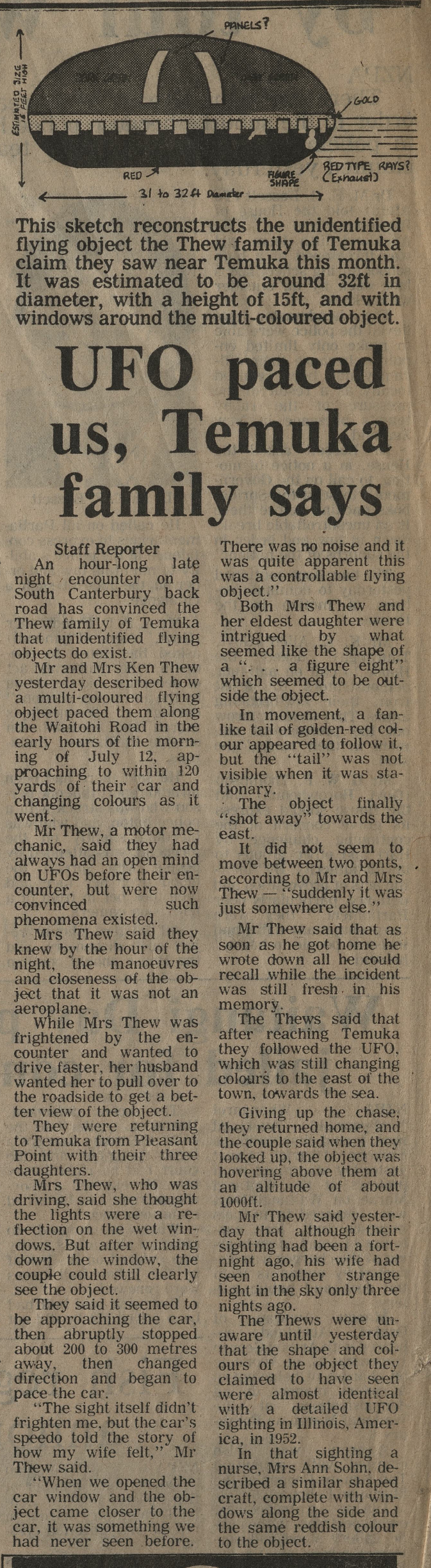 UFO paced us, Temuka family says