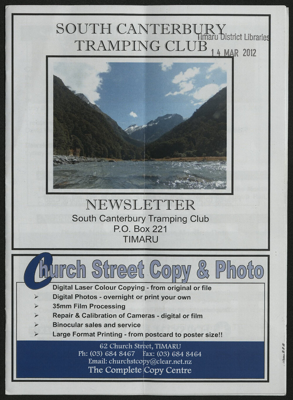 Mar 2012 South Canterbury Tramping Club newsletter