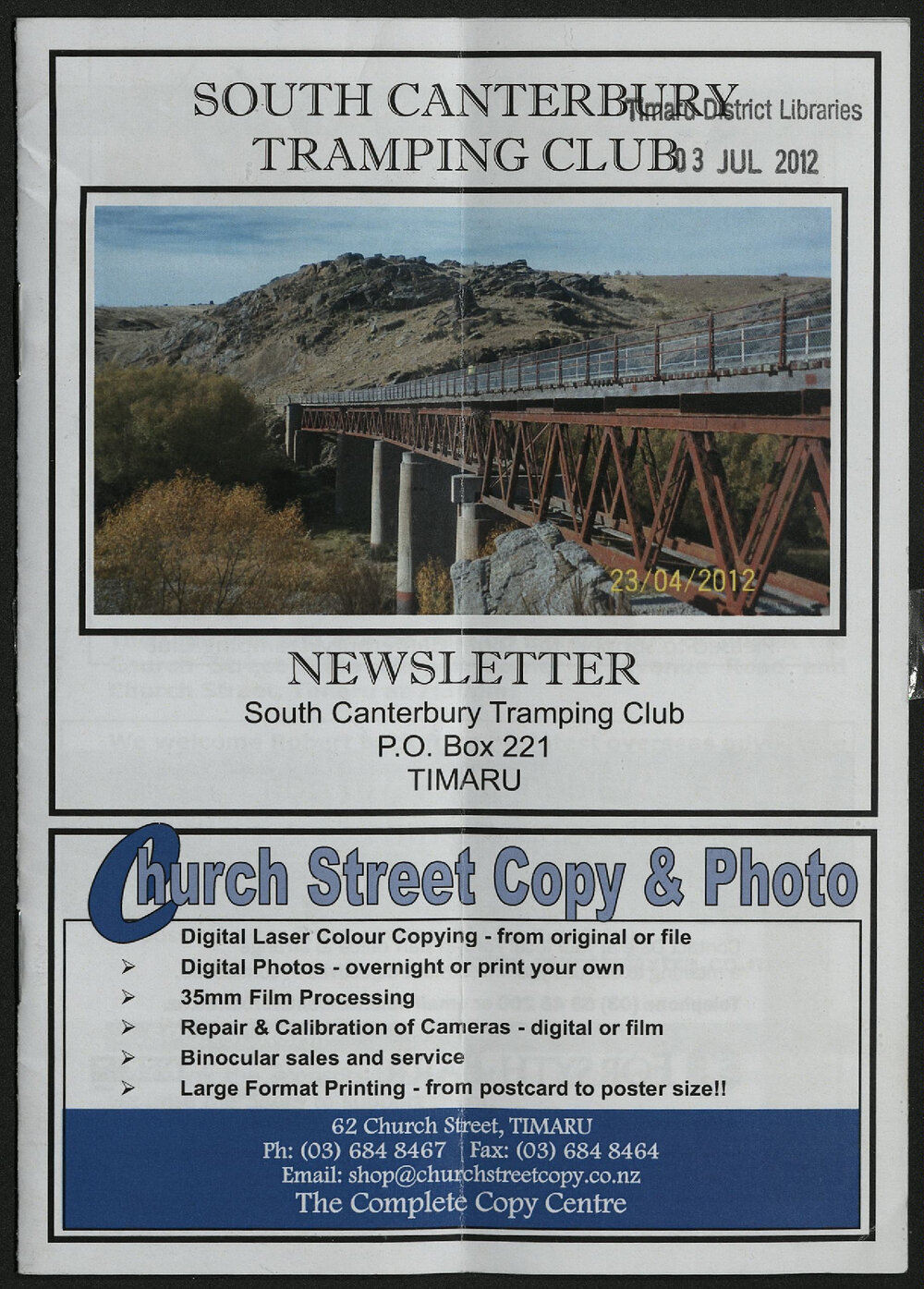 Jul 2012 South Canterbury Tramping Club newsletter