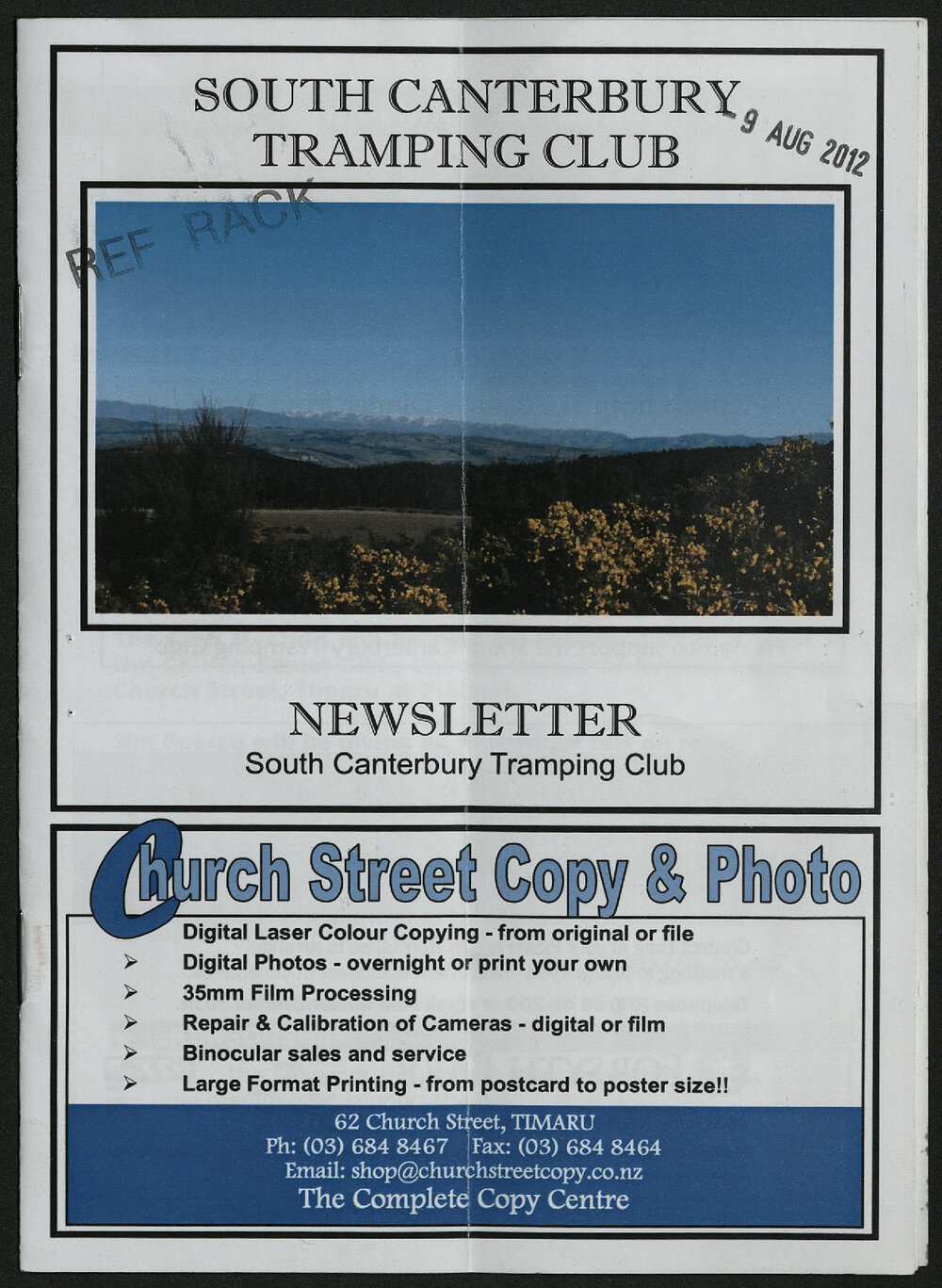 Aug 2012 South Canterbury Tramping Club newsletter