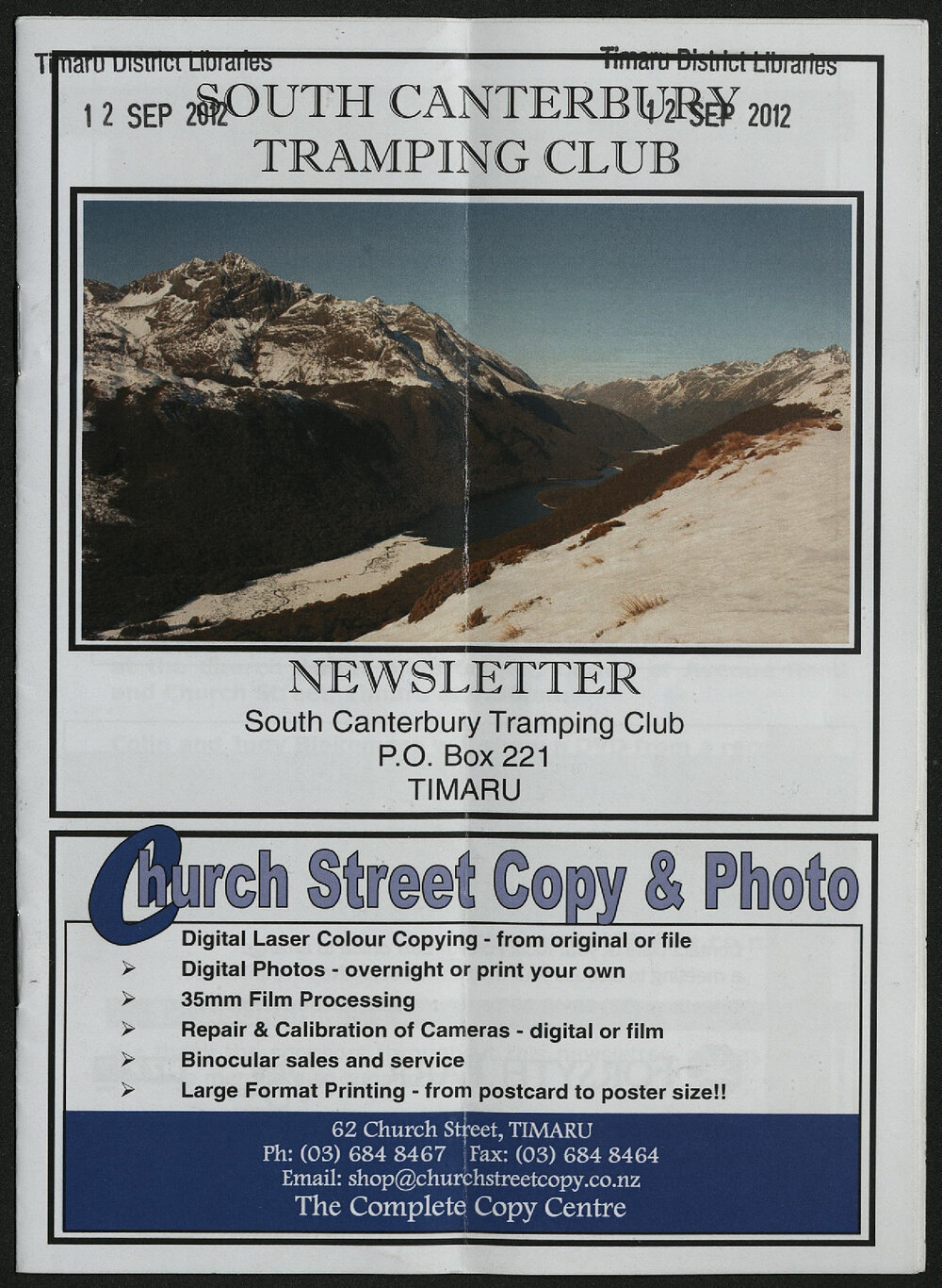 Sep 2012 South Canterbury Tramping Club newsletter