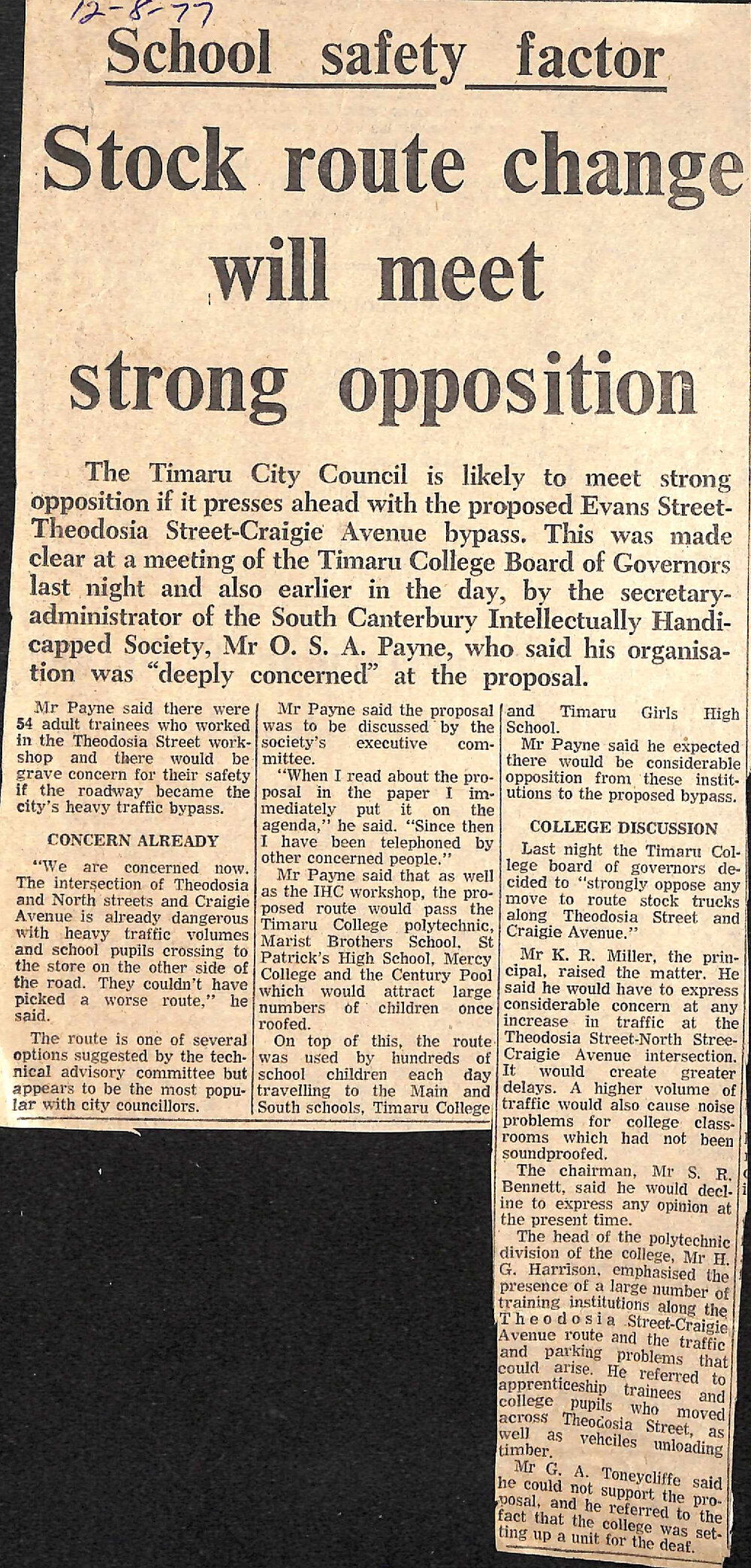 School safety factor- Stock route change will meet strong opposition