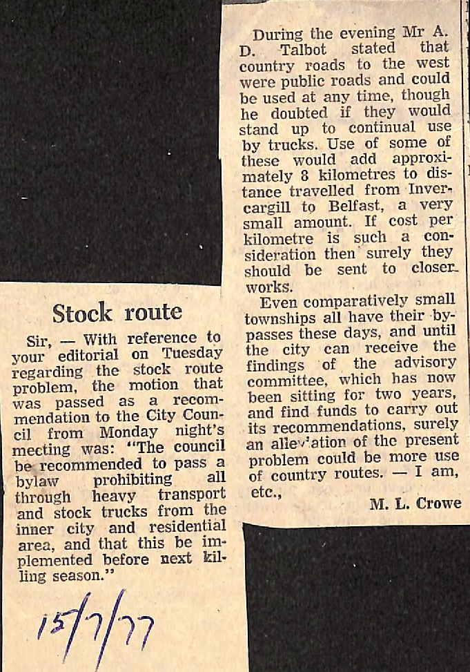 Letter to the editor: Stock route