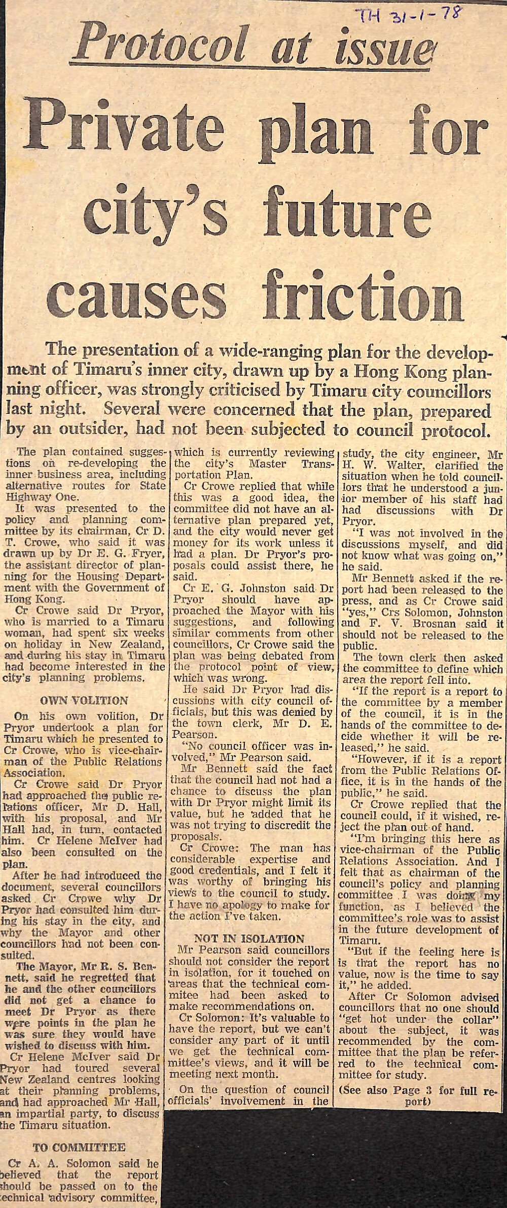 Protocol at issue- Private plan for city's future causes friction