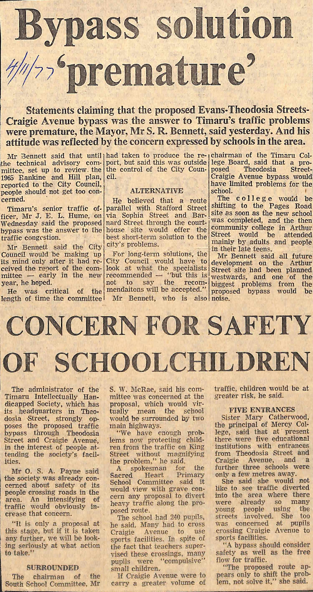 Bypass solution 'premature' / Concern for safety of schoolchildren