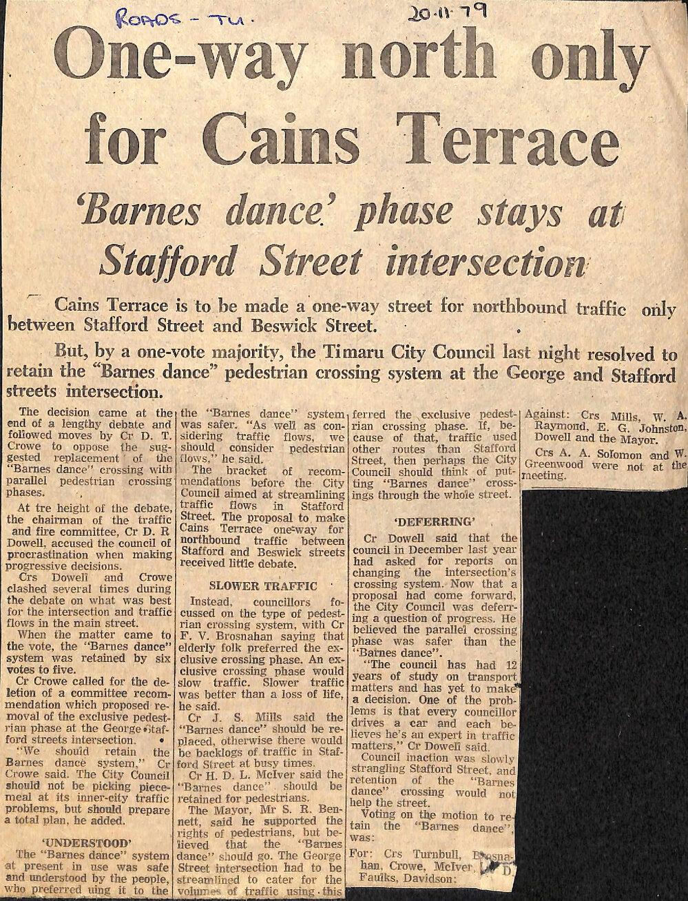 One-way north only for Cains Terrace- 'Barnes dance' phase stays at Stafford Street intersection