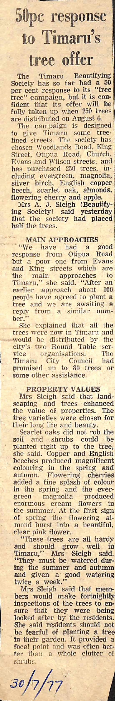 50pc response to Timaru's tree offer