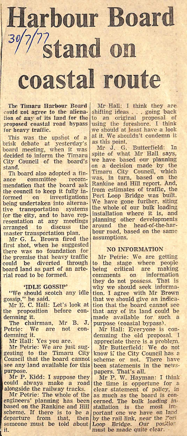 Harbour board stand on coastal route / Bay association opposed to coastal bypass