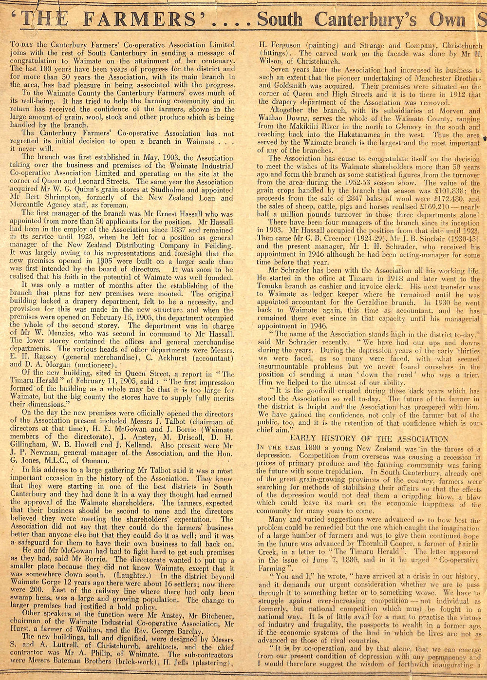  'THE FARMERS' ...South Canterbury's Own Stock Firm... Congratulates Waimate On Its Centennial