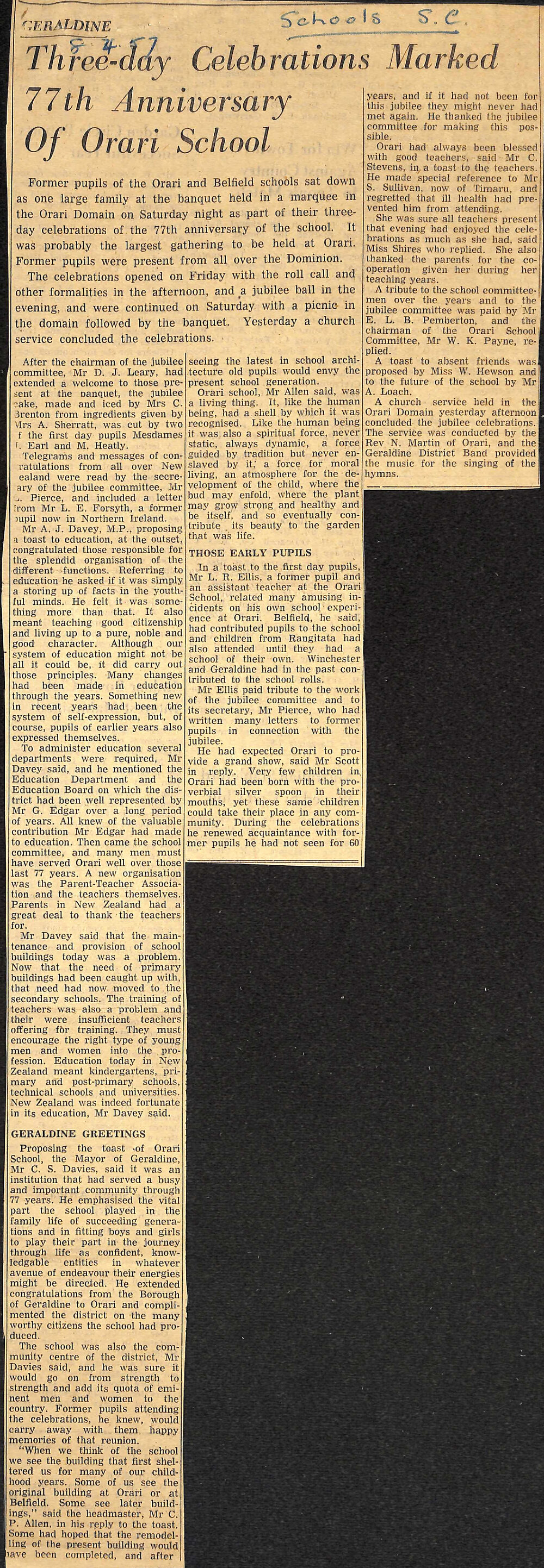 Geraldine: Three-day Celebrations Marked 77th Anniversary Of Orari School