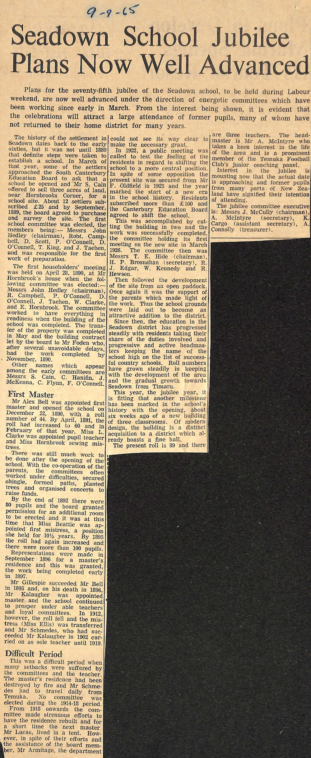 Seadown School Jubilee Plans Now Well Advanced