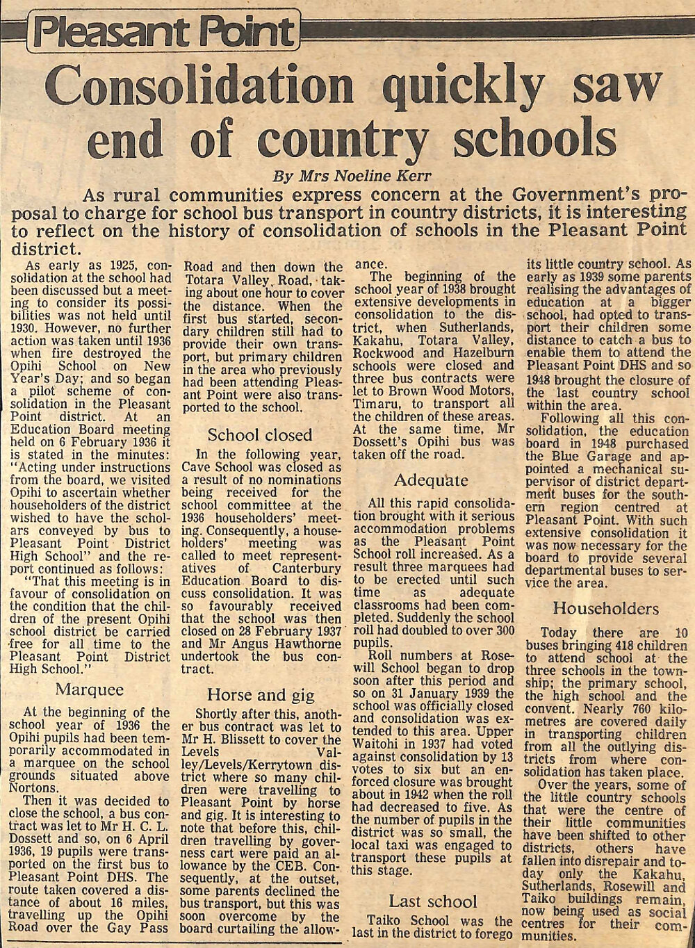 Pleasant Point: Consolidation quickly saw end of country schools