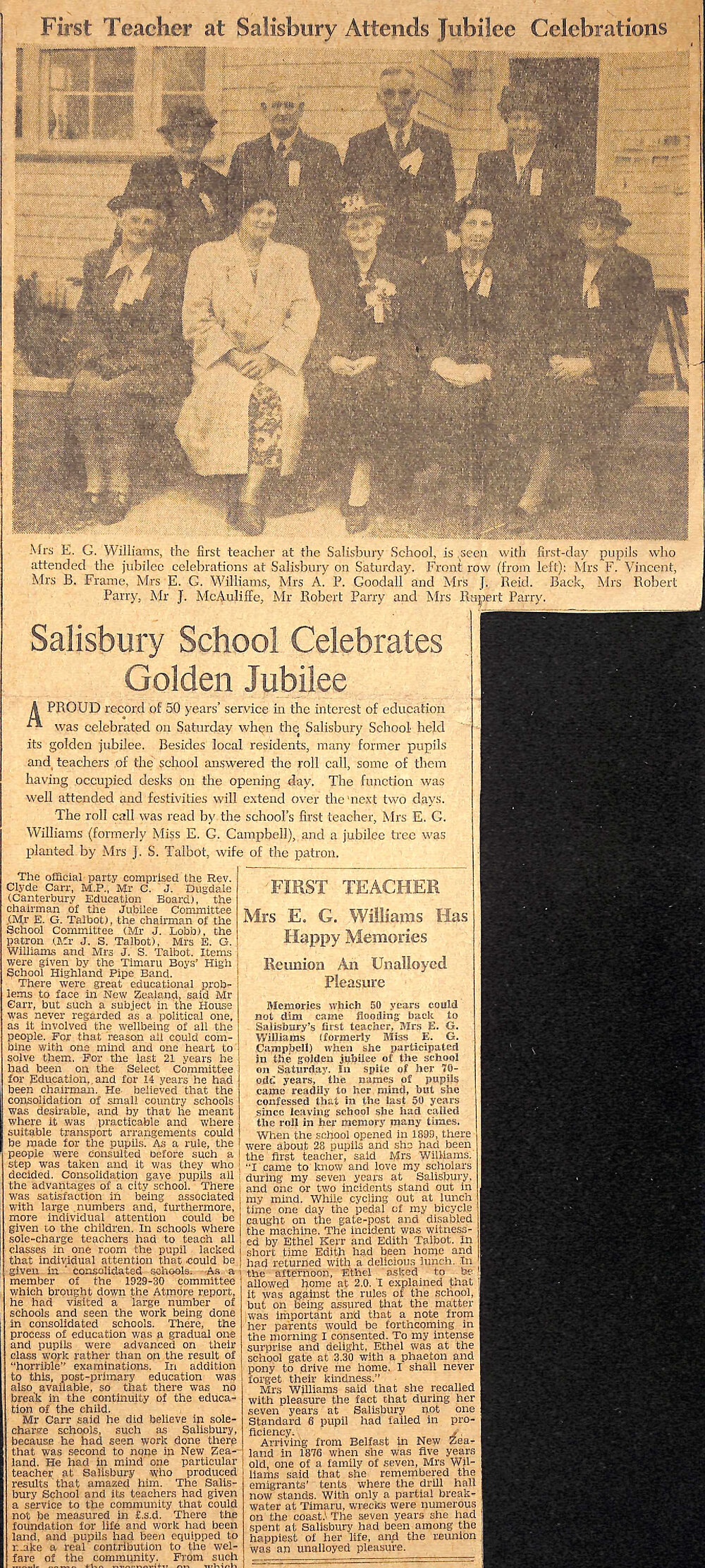 First Teacher at Salisbury Attends Jubilee Celebrations, Salisbury School Celebrates Golden Jubilee