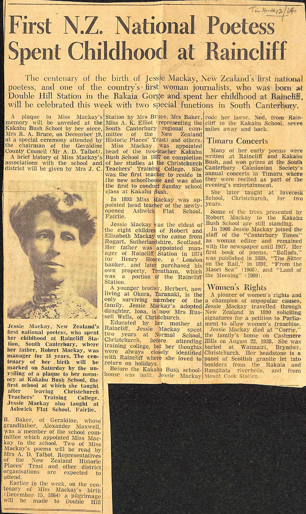 First New Zealand National Poetess Spent Childhood at Raincliff