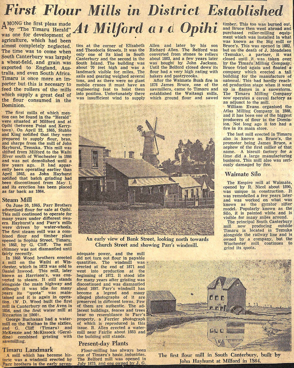 First Flour Mills in District Established At Milford and Opihi