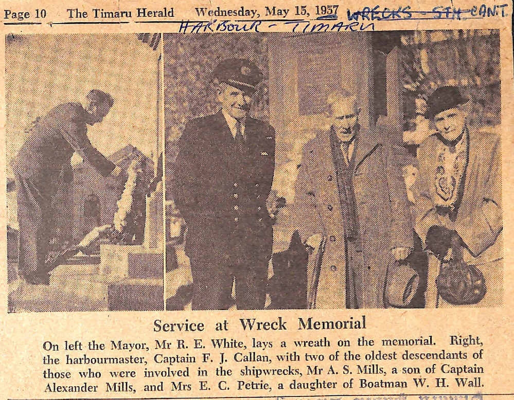 Timaru Shipwrecks Recalled At Simple Memorial Service Yesterday, 75th Anniversary of Loss Of Two Sailing Vessels