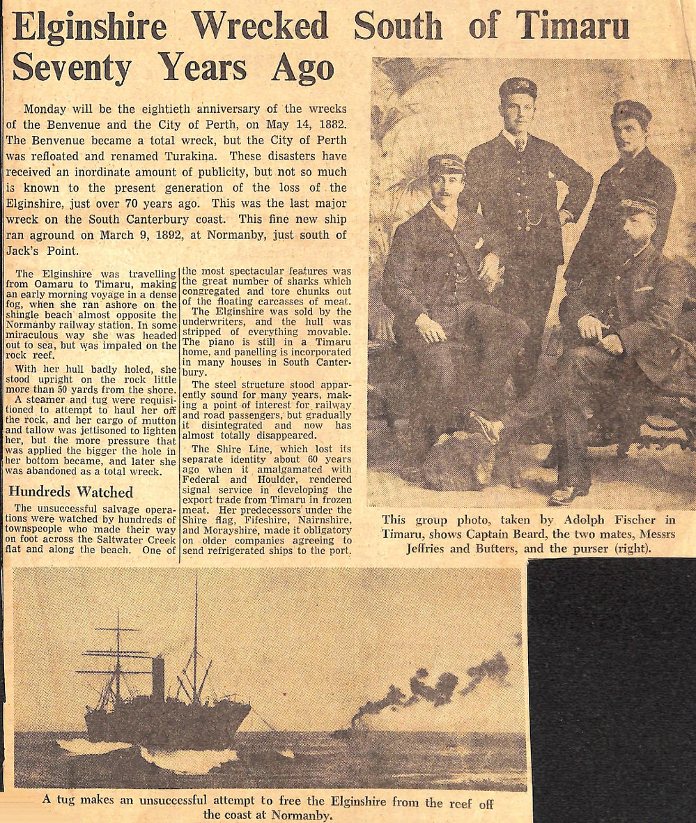 Elginshire Wrecked South of Timaru Seventy Years Ago