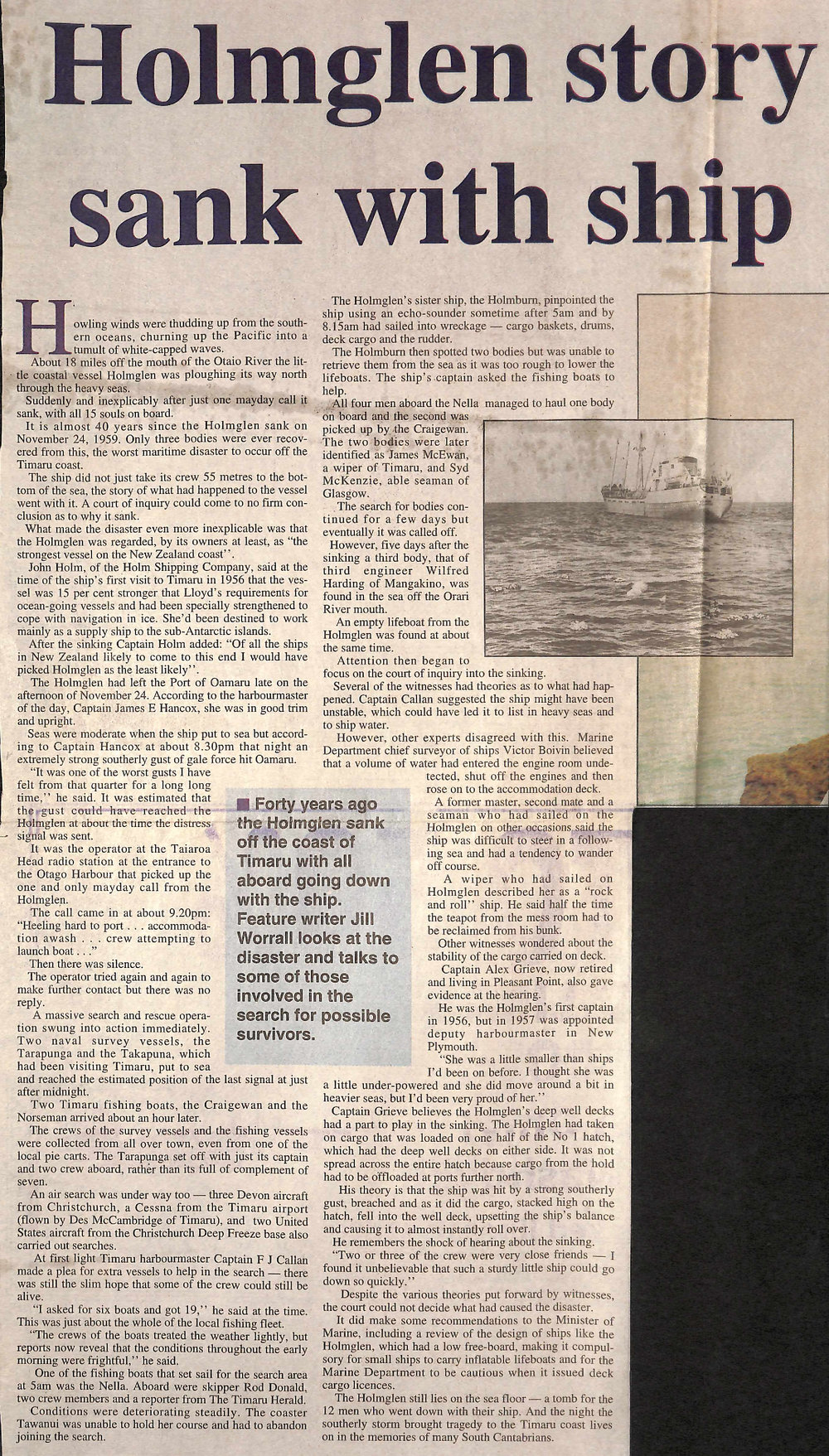 Holmglen story sank with ship