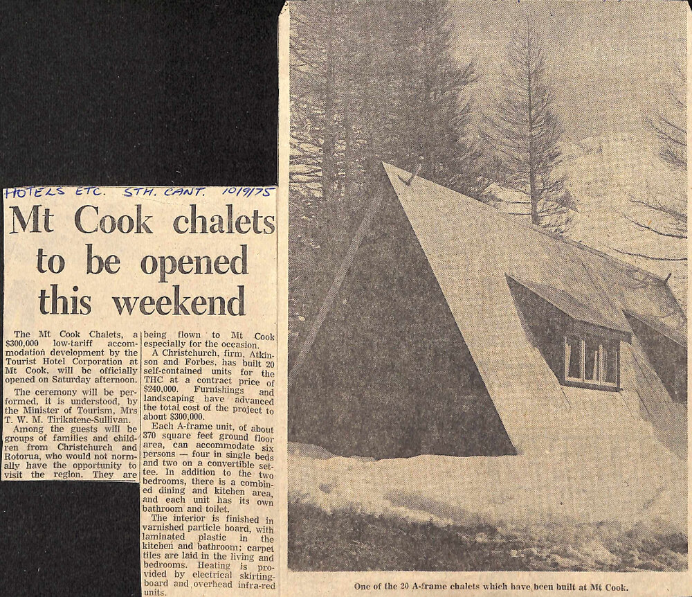 Mt Cook chalets to be opened this weekend