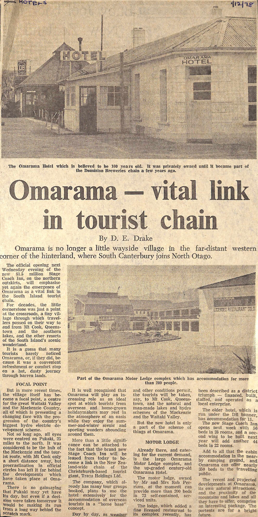 Omarama- vital link in  tourist chain