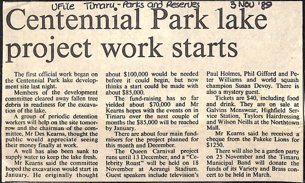 Centennial Park - lake project work starts