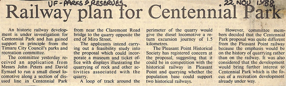 Railway plan for Centennial Park