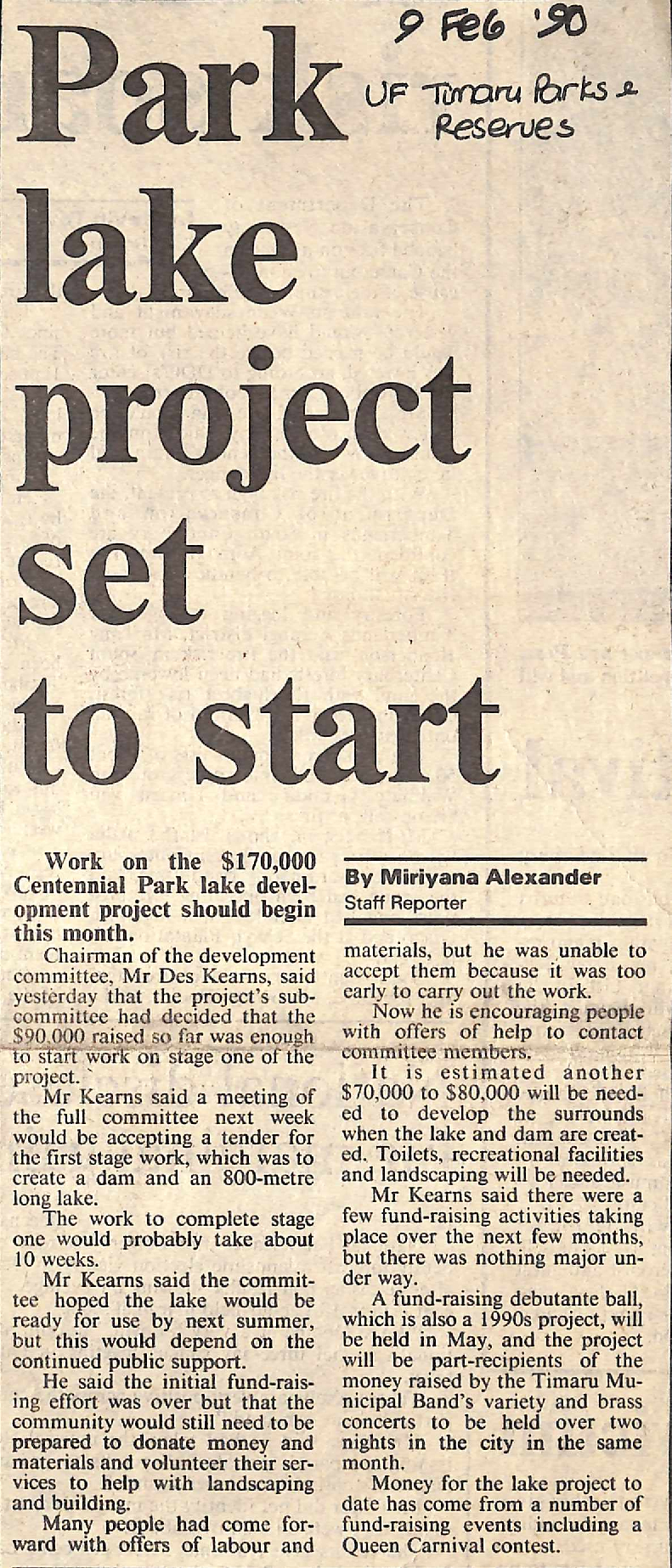 Park lake project set to start