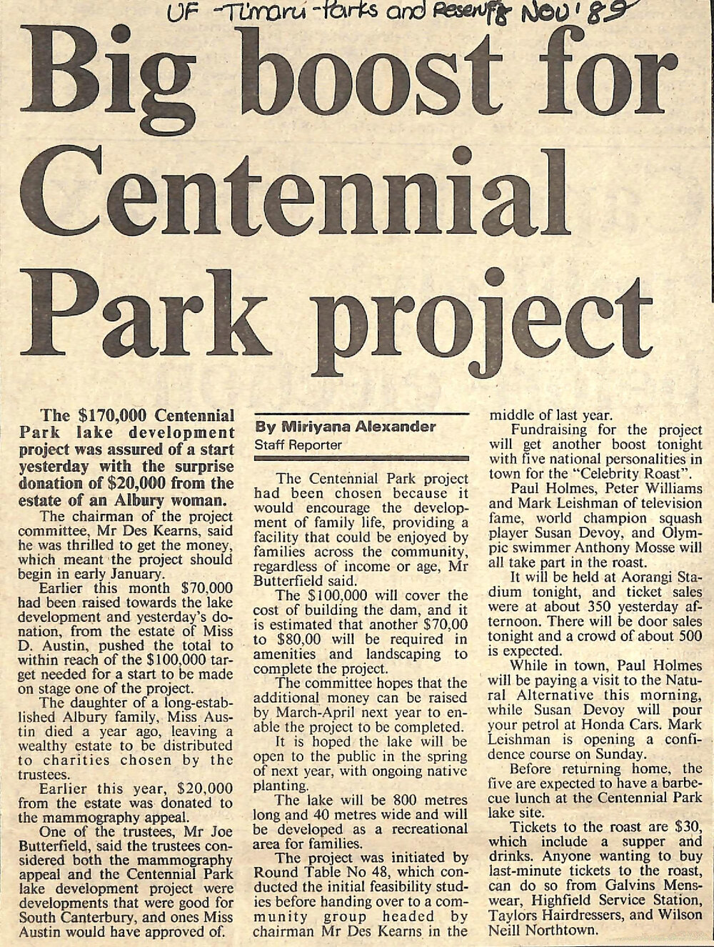 Big boost for Centennial Park Project