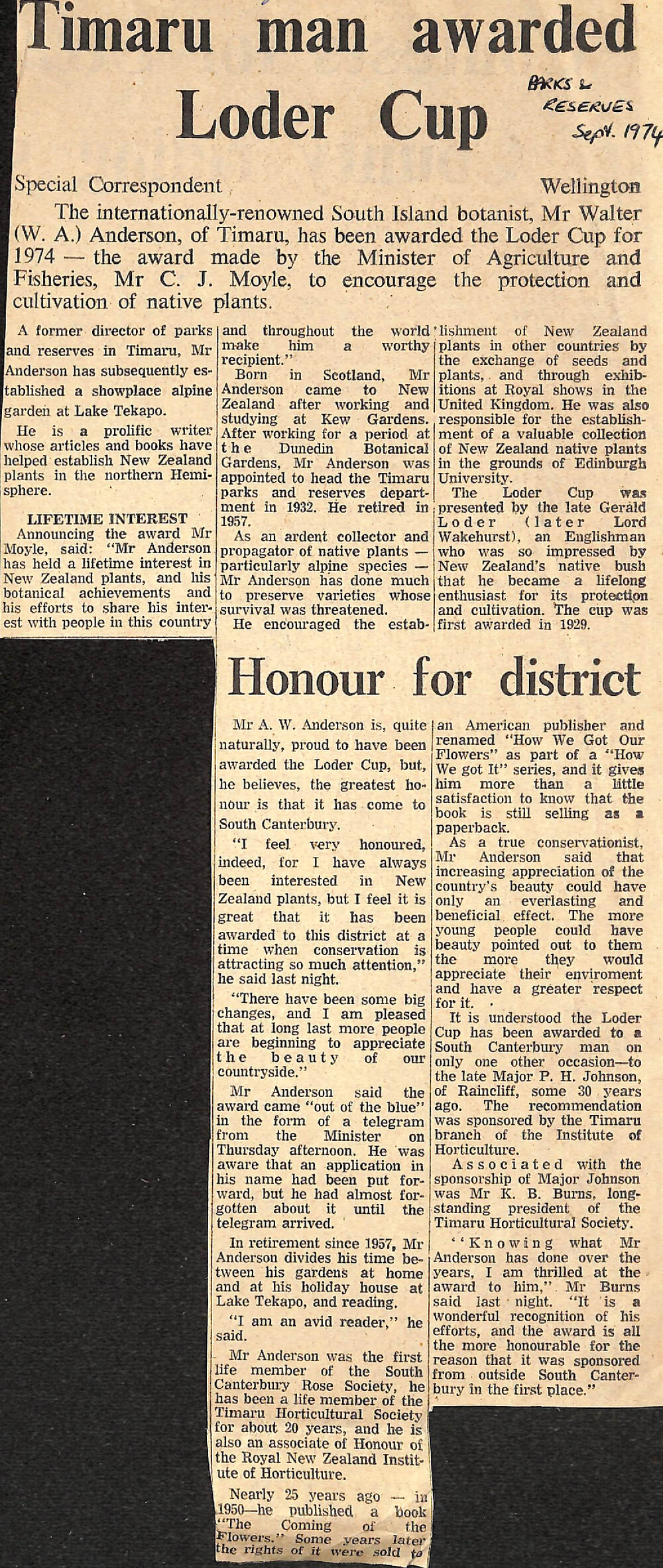 Timaru man awarded Loder Cup, Honour for district