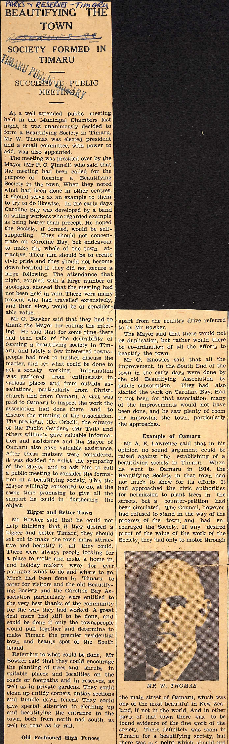 Beautifying the Town, Society Formed in Timaru, Successful Public Meeting