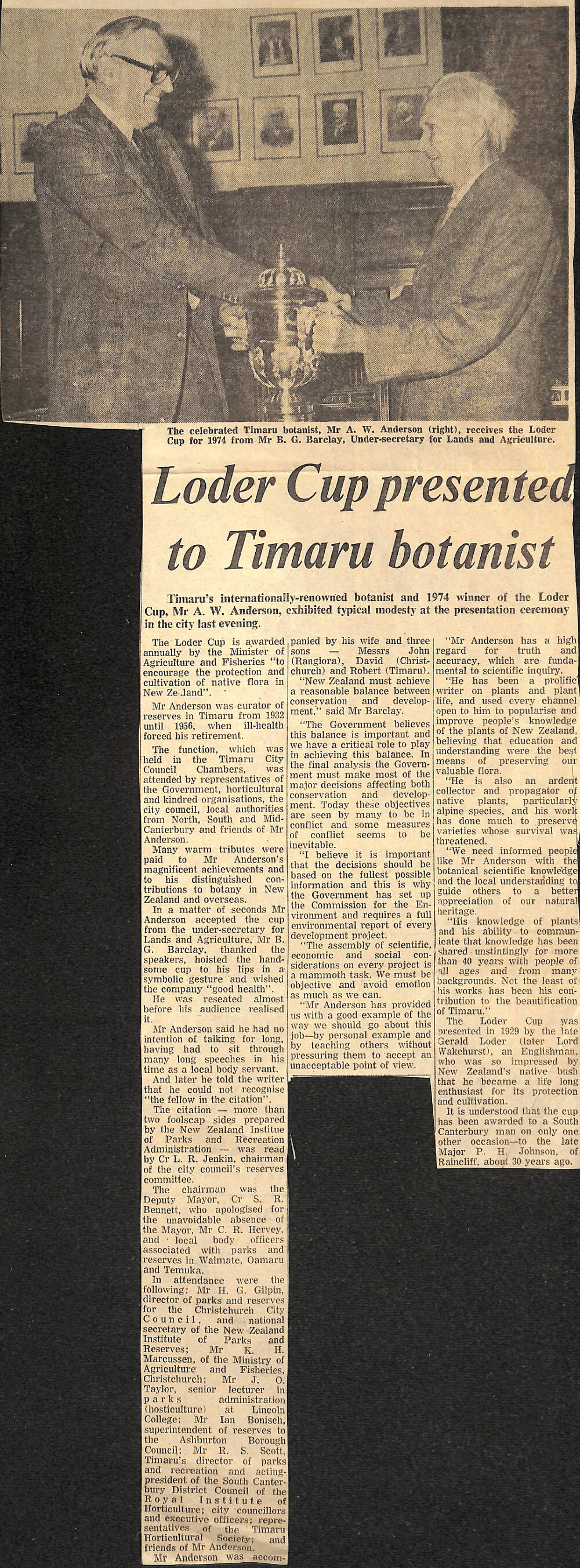 Loder Cup presented to Timaru botanist