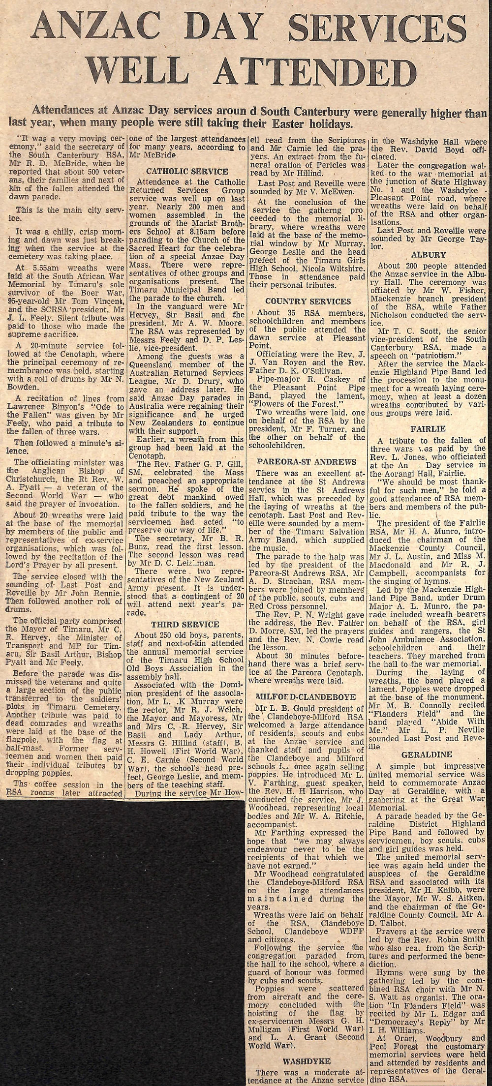 ANZAC Day Services well Attended