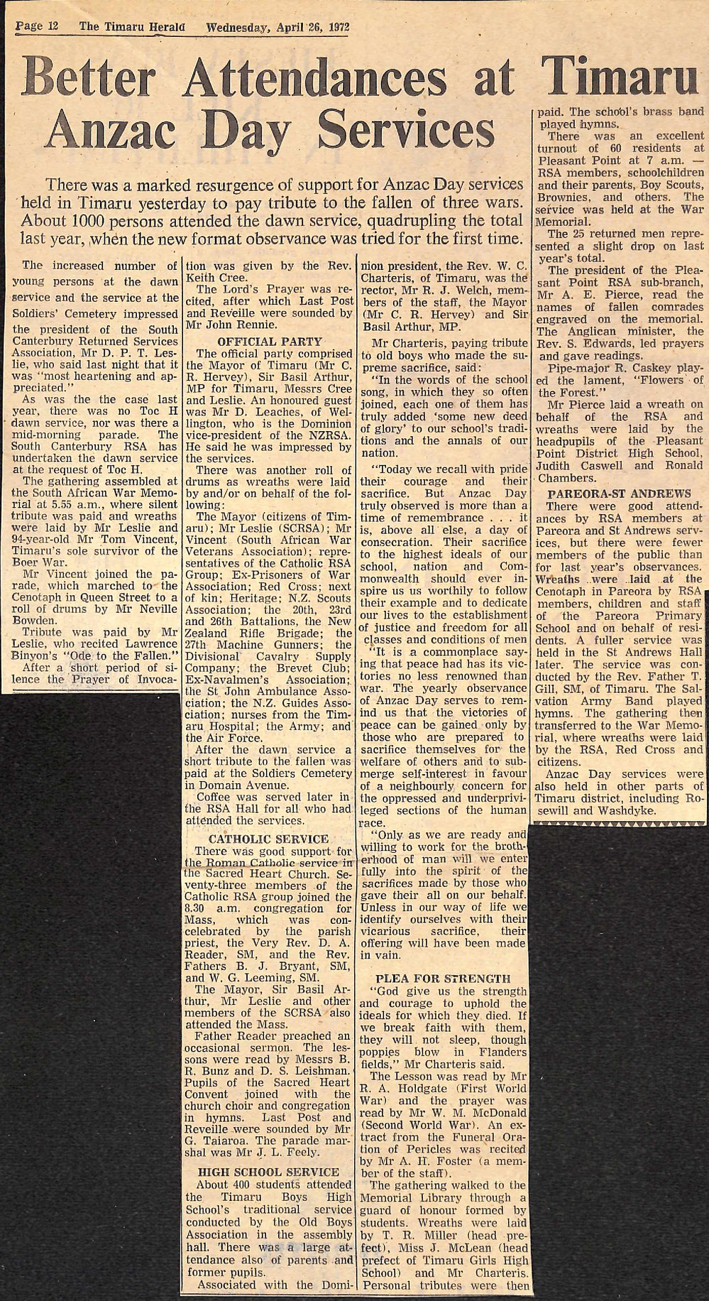 Better Attendances at Timaru Anzac Day Services