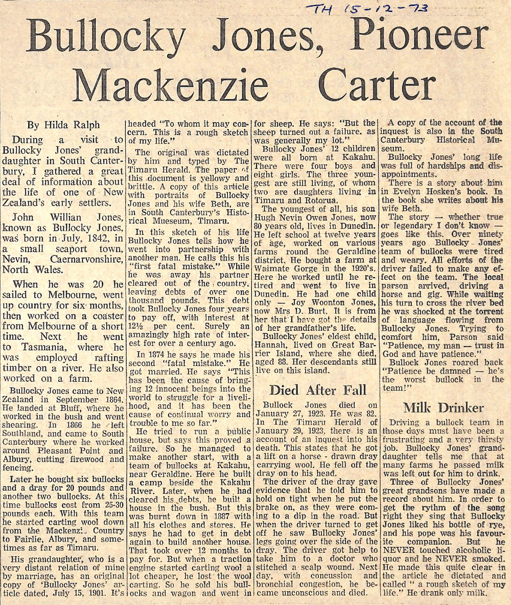 Bullocky Jones, Pioneer Mackenzie Carter