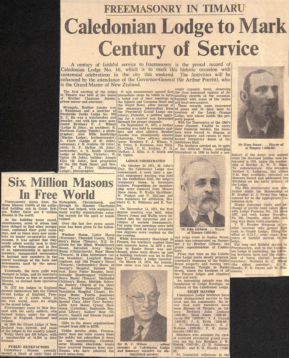 Freemasonry in Timaru: Caledonian Lodge to Mark Century of Service