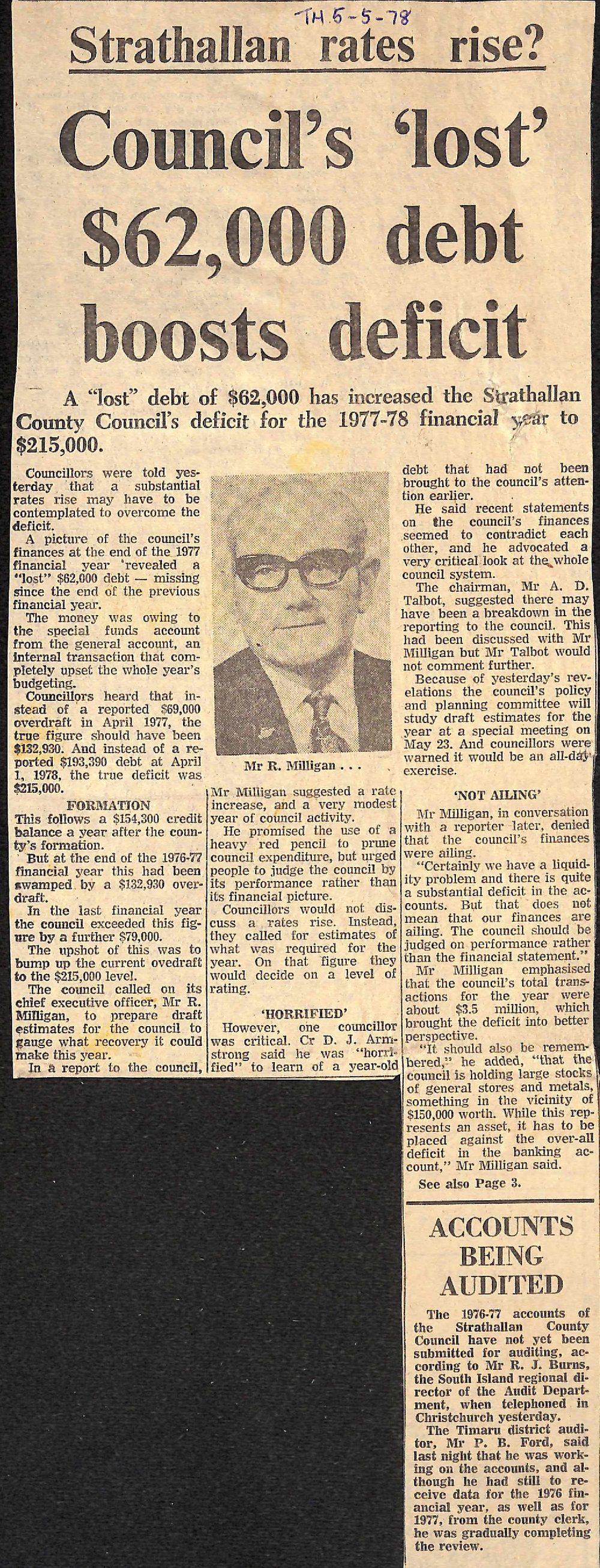 Strathallan rates rise?: Council's 'lost' $62,000 debt boosts deficit