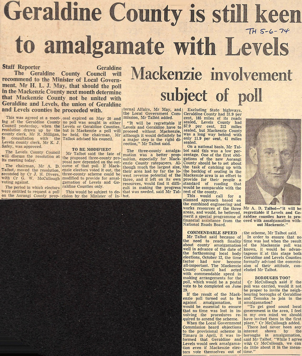 Geraldine County is still keen to amalgamate with Levels