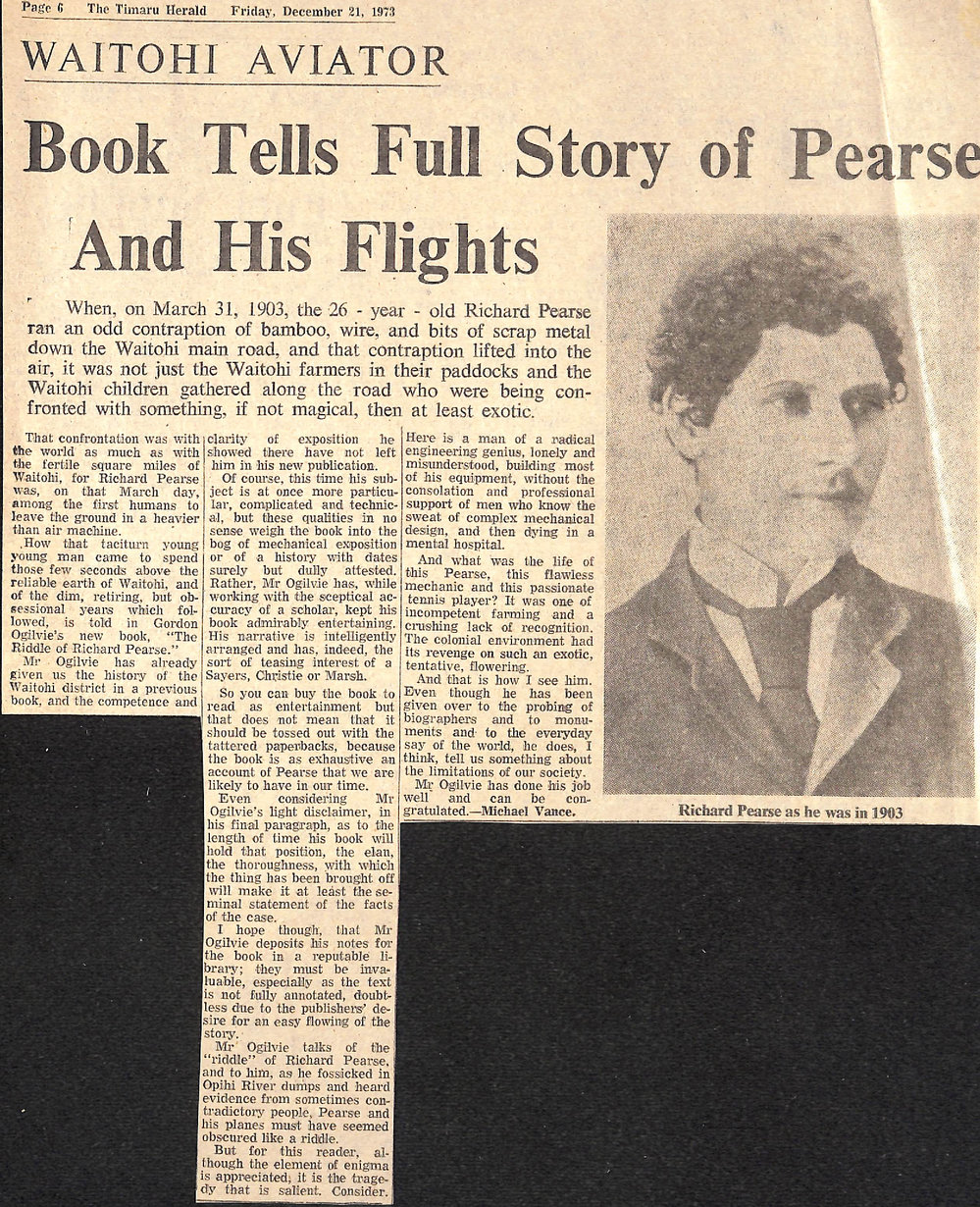 Waitohi Aviator: Book Tells Full Story of Pearse and His Flights