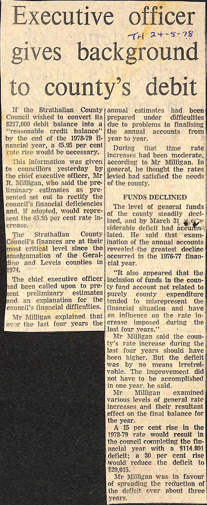 Executive officer gives background to county's debit